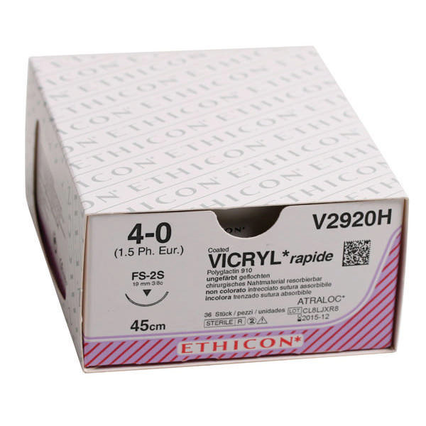 Ethicon sutur V2920H 4-0 vicryl rapid, 36 stk.