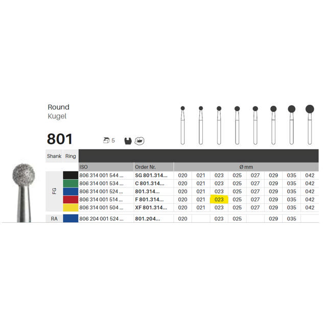 Edelingh diamant rund FG 001/023 F, rød, 5 stk.