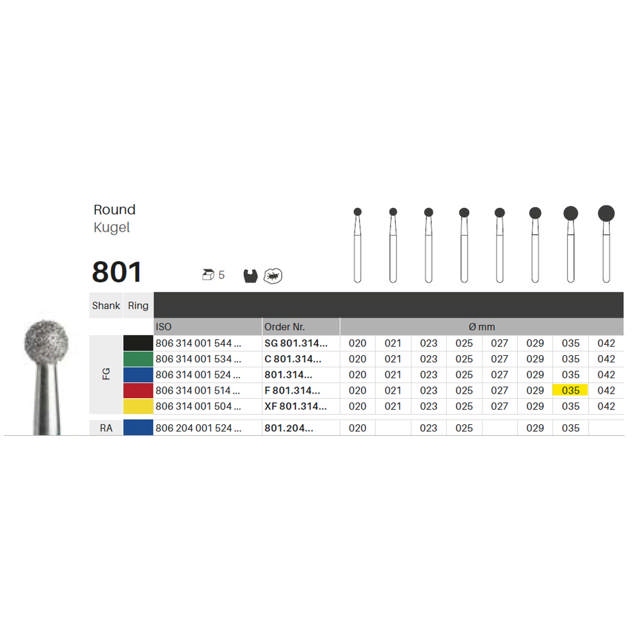 Edelingh diamant rund FG 001/035 F, rød, 5 stk.