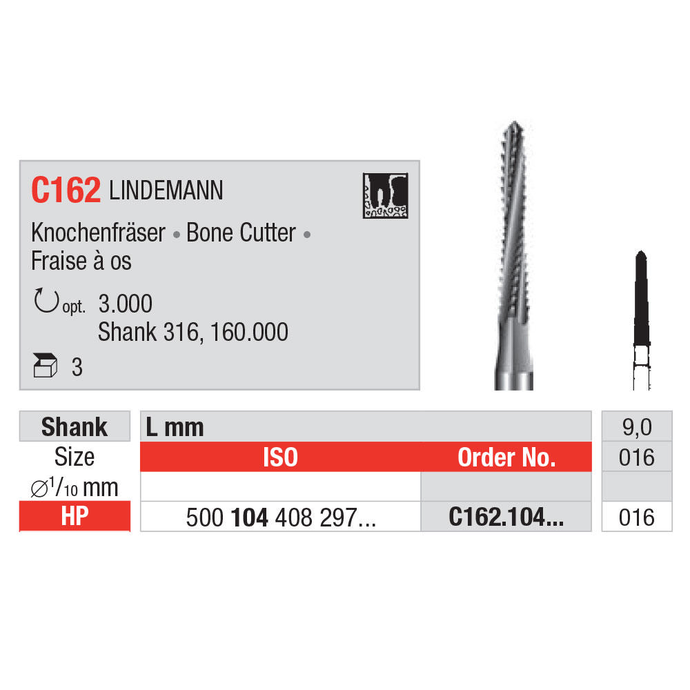 Edenta HM knoglefr. Lindemann HP C162/016, 3 stk.