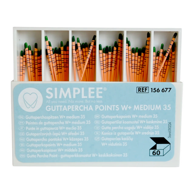 Simplee W+ Gold guttaperkapoints Medium grøn 60stk