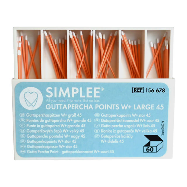 Simplee W+ Gold guttaperkapoints Large hvid 60stk.