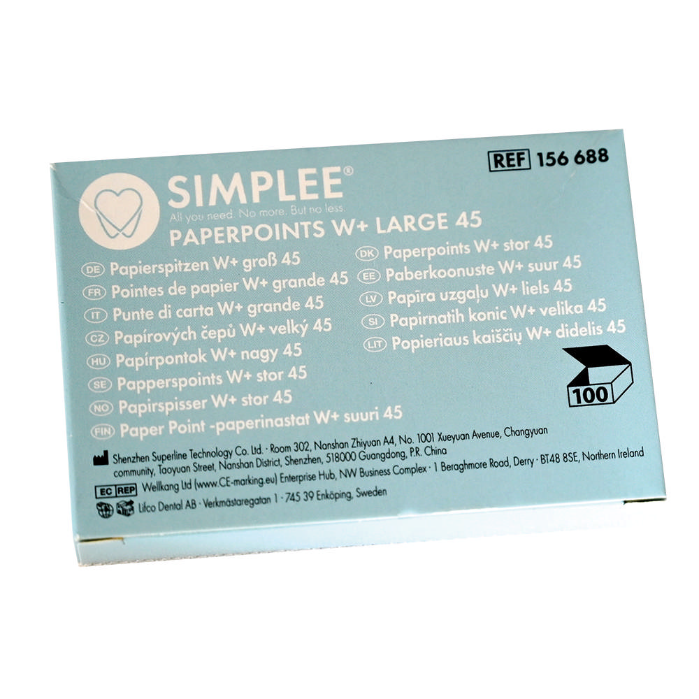 Simplee W+ Gold paperpoints Large 45 hvid 100 stk.