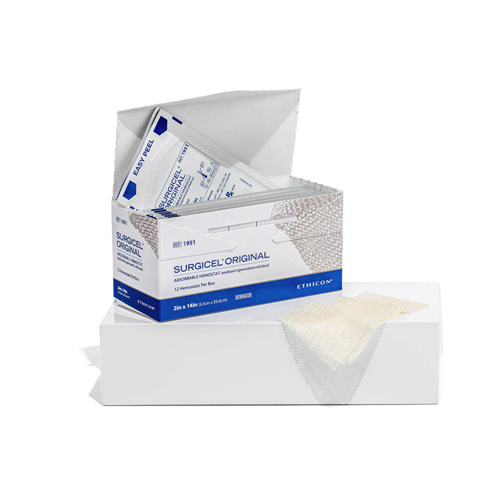 Surgicel hemostatikum, cellulosestykke, 1,25 x 5 cm. 10 stk.