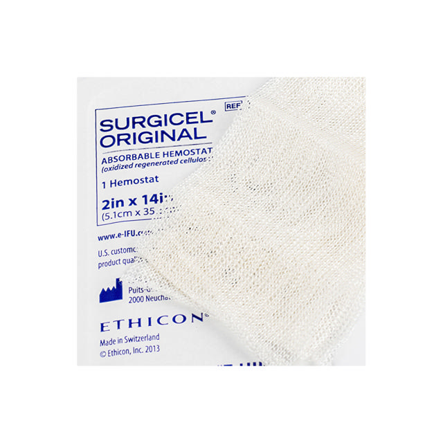 Surgicel hemostatikum, cellulosestykke, 1,25 x 5 cm. 10 stk.