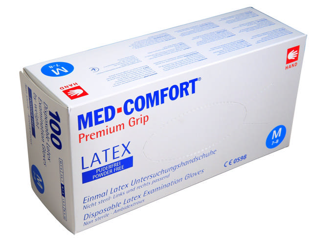 Med-Comfort Latex handske Medium, pudderfri, 100 stk