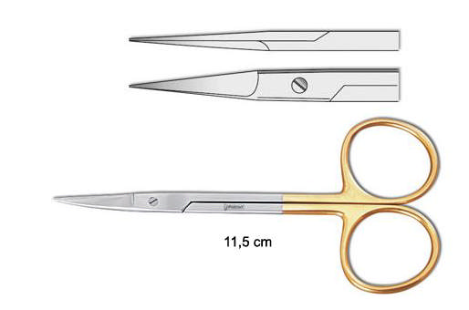 Sutursaks, tandkødssaks lige, hårdmetal, 11,5 cm